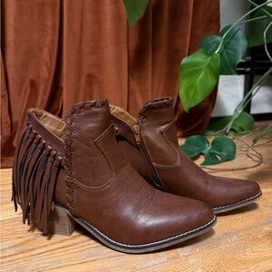 Natural Reflections Brown Fringe Western Ankle Boots